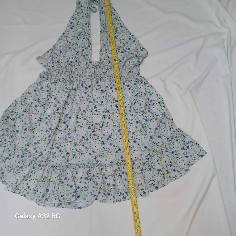 Aerie Women Dress Summer  Size L Blue Sequin Tiered Halter Dress - Picture 9 of 16
